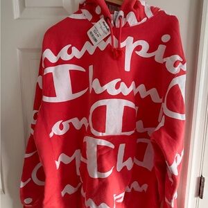 Champion Bold Red Hoodie with White Logo
